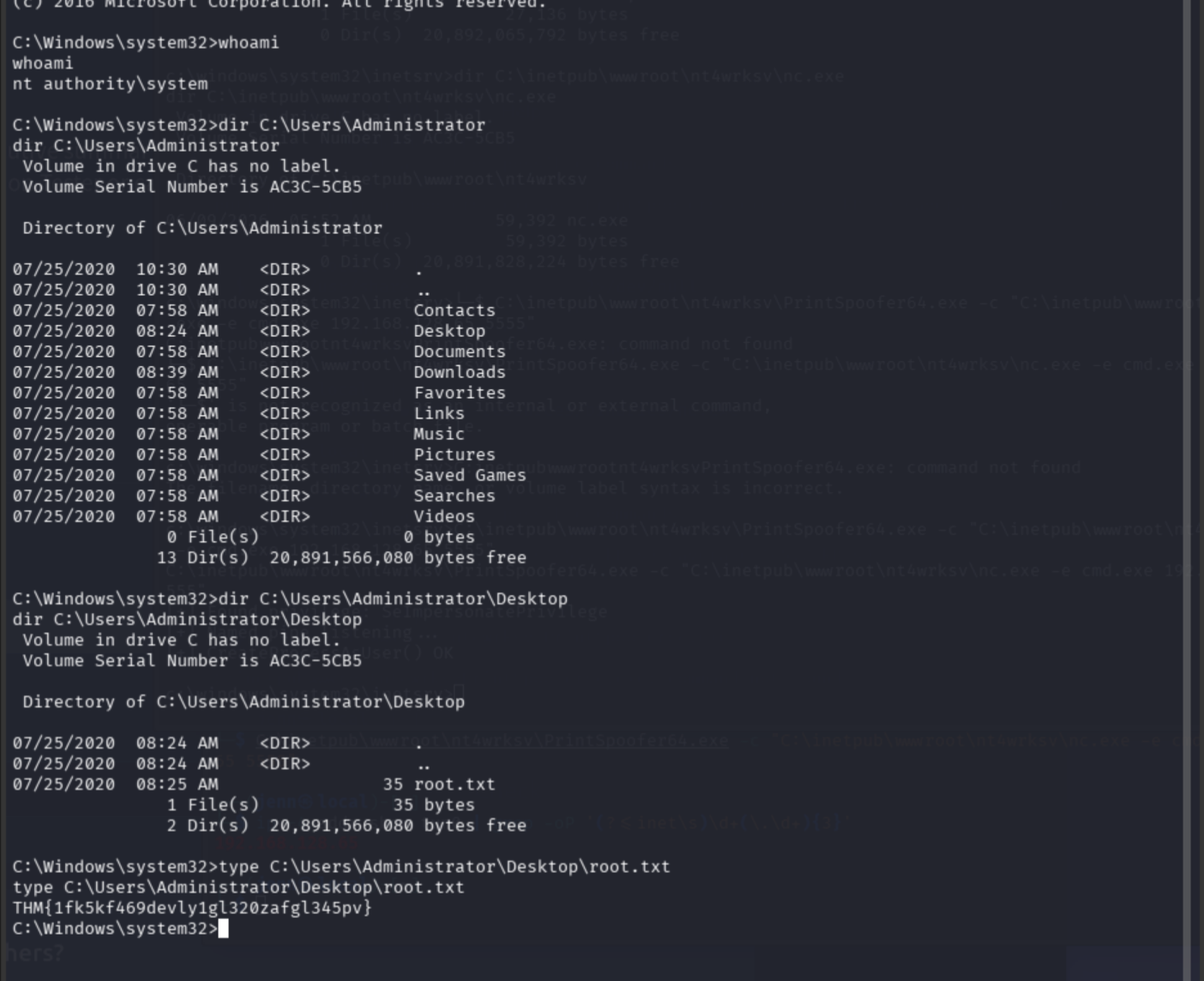 type root.txt showing root flag THM{1fk5kf469devly1gl320zafgl345pv}